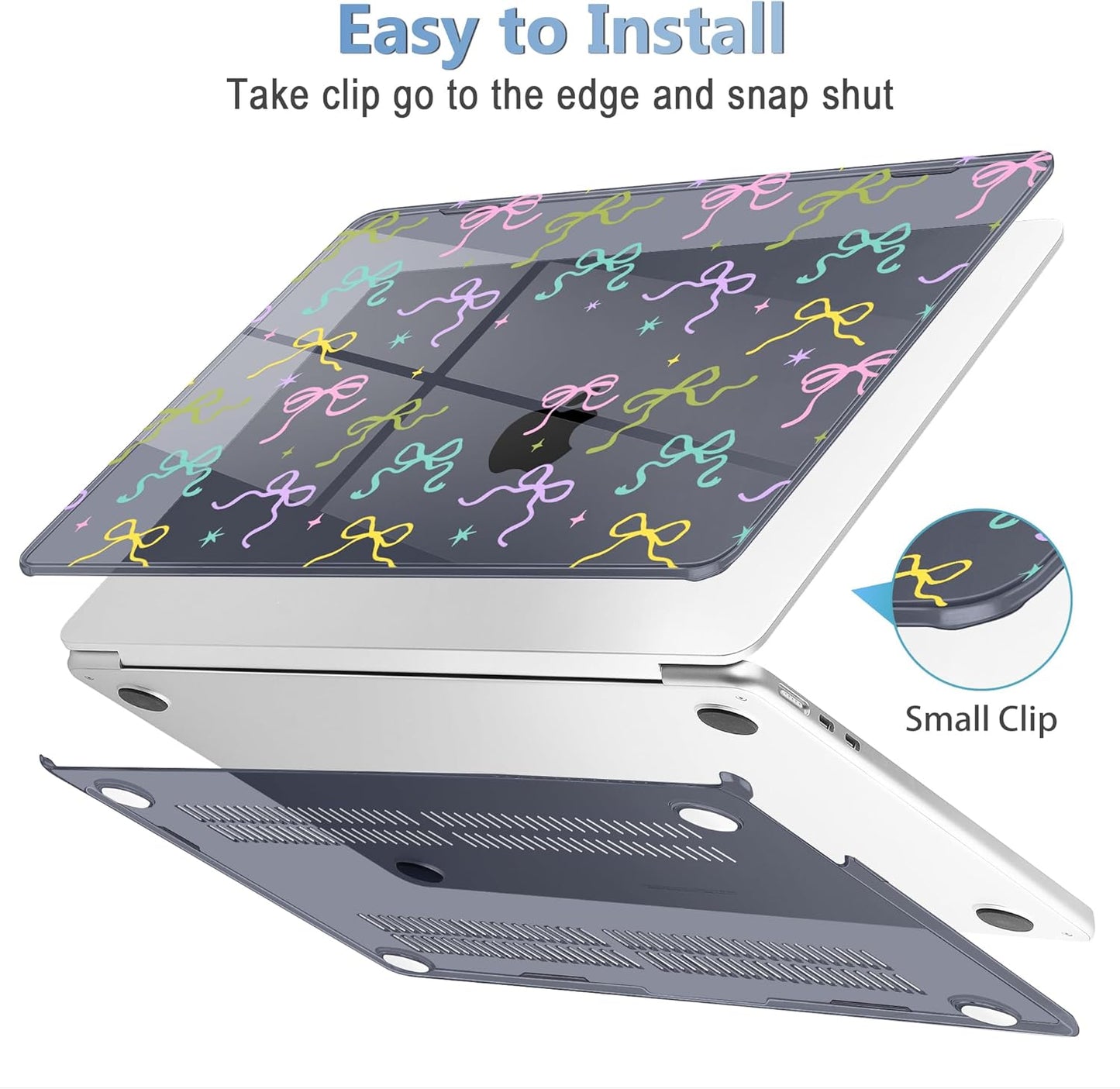 Mektron Compatible with M4 MacBook Air 15 inch Case 2025 A3241 2024 2023 M3 A3114 A2941 M2 Liquid Retina Display Touch ID, Plastic Hard Case & Keyboard Skin & Screen Protector - Black Colorful Bows