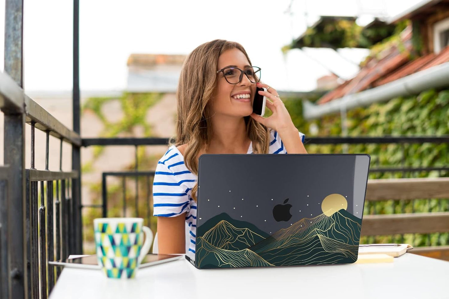 Teryeefi for MacBook Air M1 13 inch Case 2018 2019 2020 (Model A2337 A2179 A1932) with Touch ID & Retina, Printing Hard Shell Case + Keyboard Cover + Screen Protector, Landscape