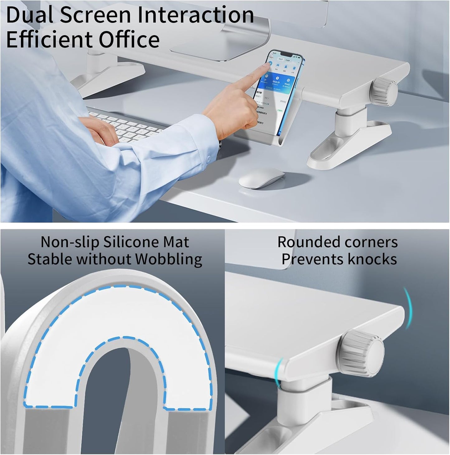Computer Monitor Stand Riser for Desk,4.5-6.3 Inches Freely Height Adjustable with Cellphone Holder,Multi-Purpose Desktop Organizer Monitor Stands Riser for Computer,Laptop,Printer,TV (White)