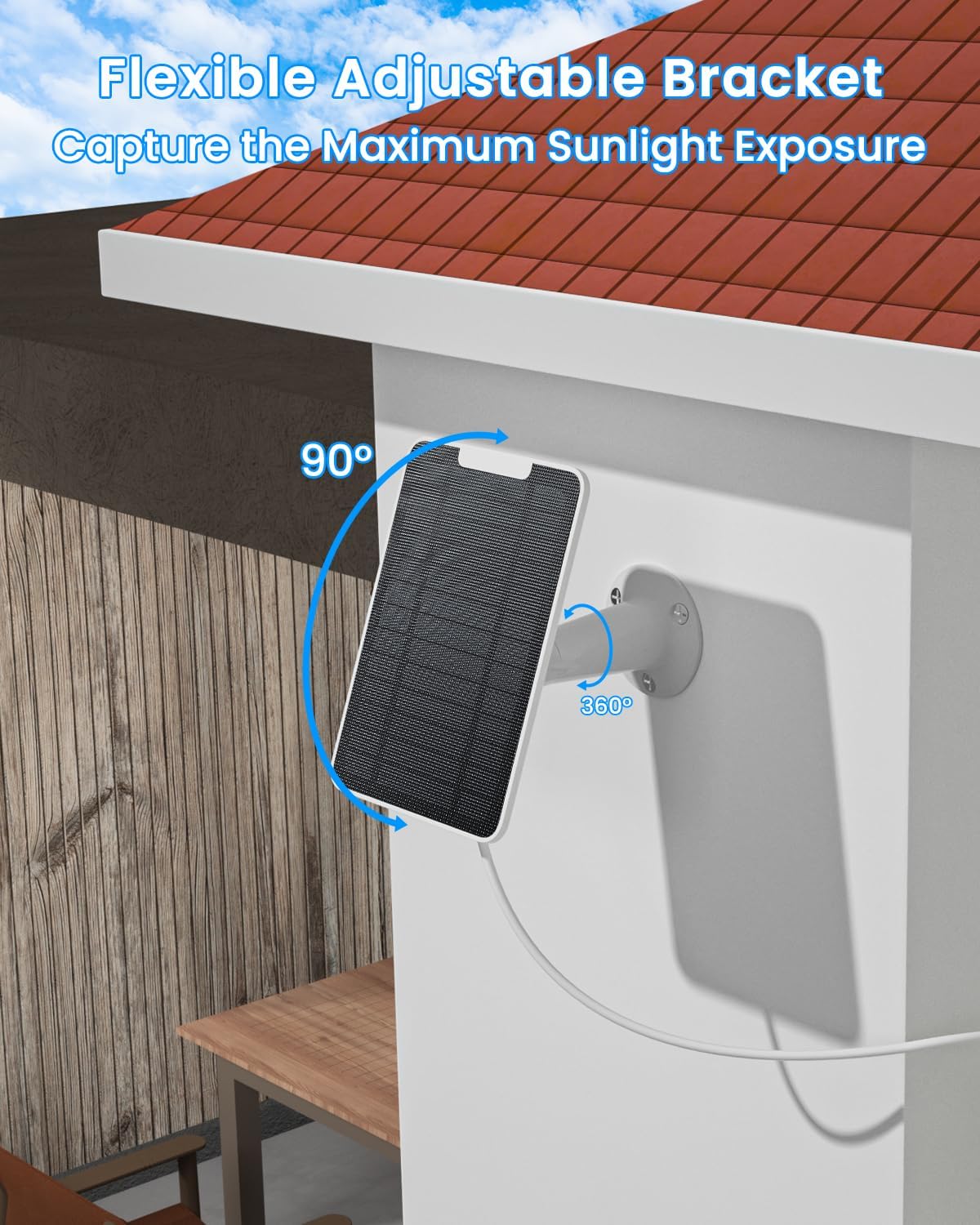 5W Arlo Solar Panel Charger Compatible with Arlo Essential Spotlight/XL Spotlight Camera, Arlo Essential Solar Panel Charger w/ 10ft Waterproof Micro USB Charging Cable, Adjustable Wall Mount, 4 Pack