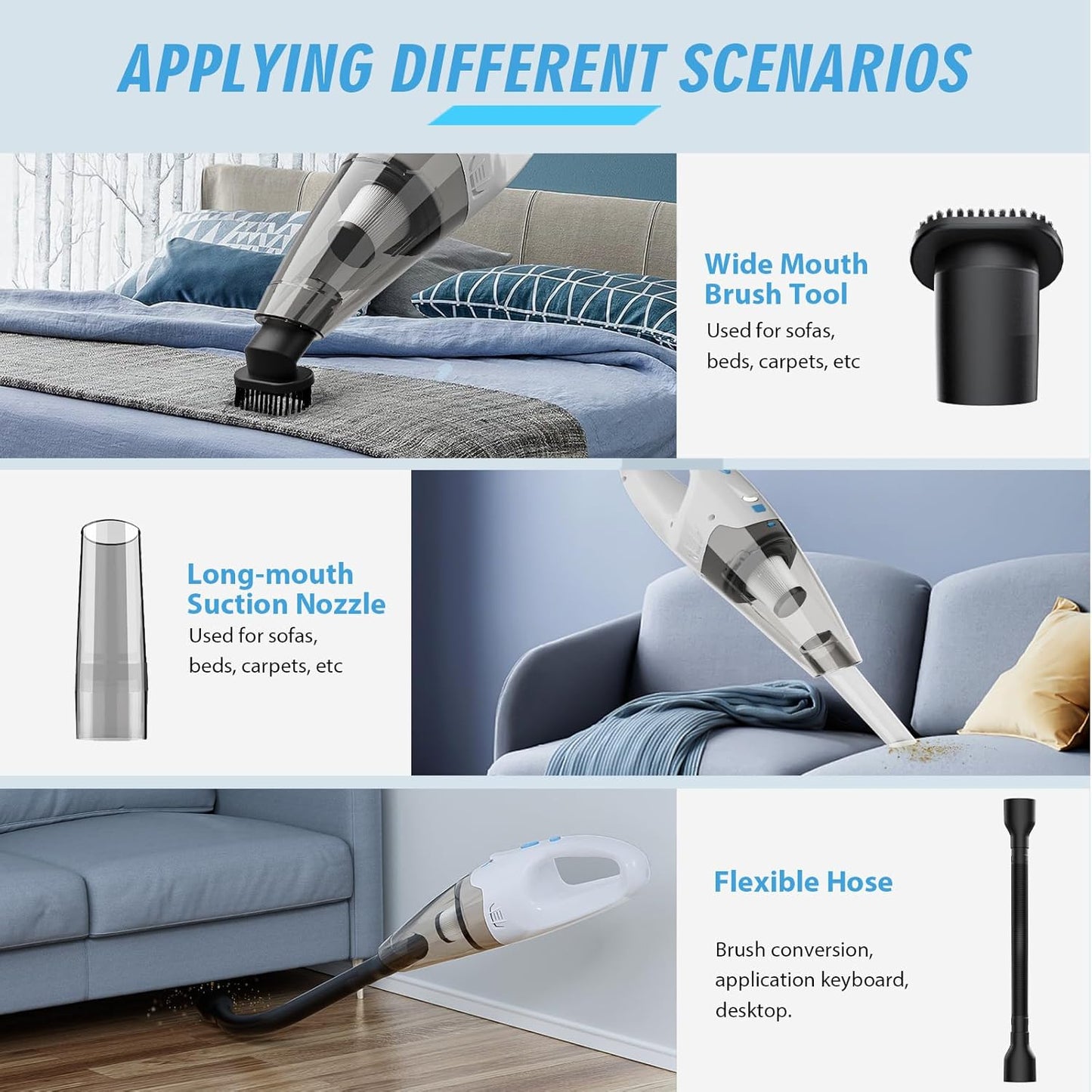 Handheld Vacuum Cordless, Hand Vacuum Cordless Rechargeable with LED Light/Multi Accessories,1.6lbs Car Portable Vacuum Cleaner for Pet Hair, Home, Car, Office