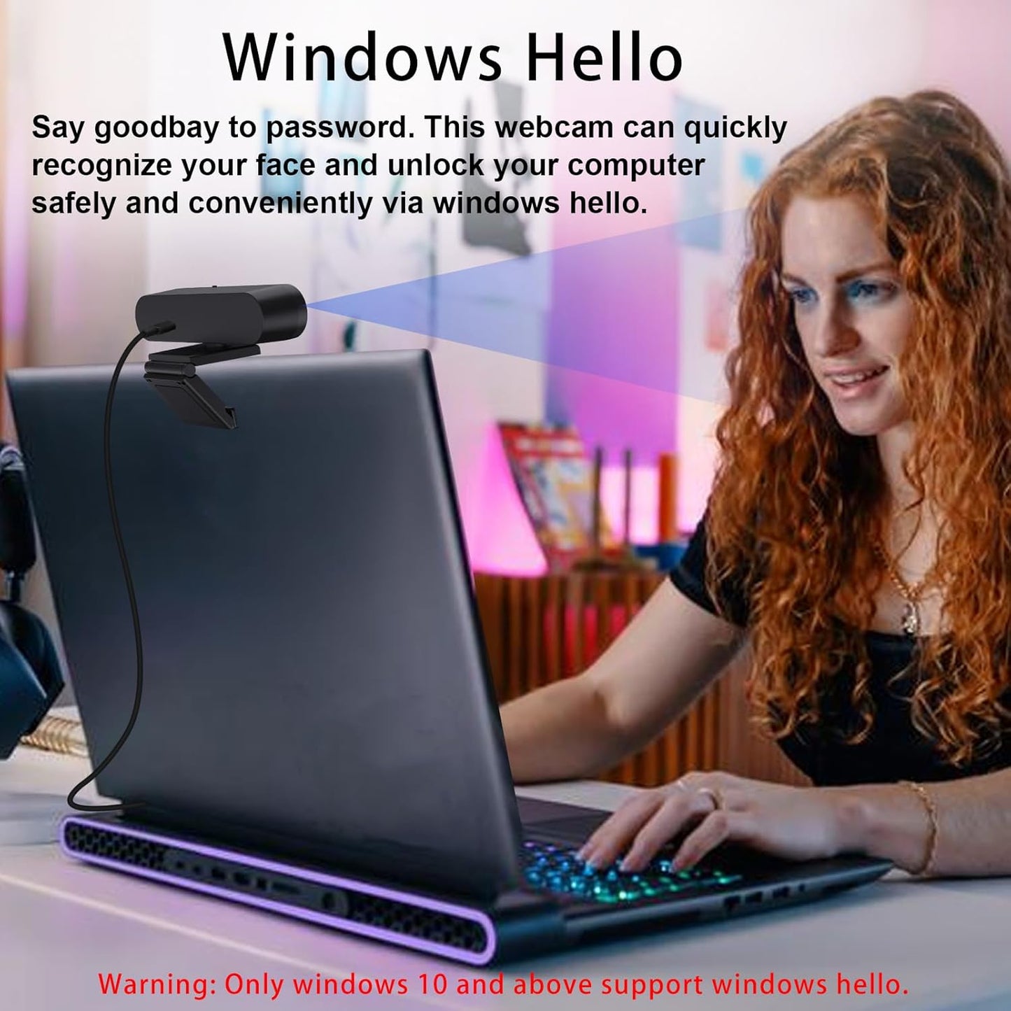 2K QHD Webcam with Windows Hello Facial Recognition, 4MP Computer Camera with Noise-reducing Mic, Privacy Cover, 92° FOV Laptop Webcam for Video Conferencing, Live Streaming, Online Learning