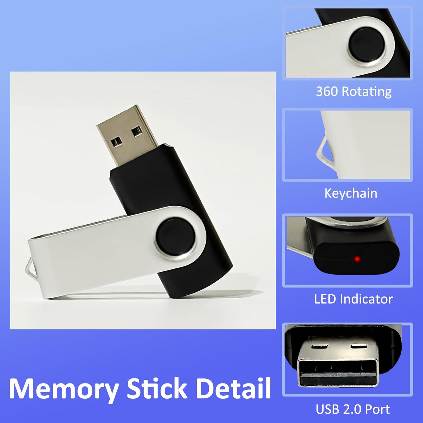 8GB USB Flash Drive 20 Pack Bulk USB Thumb Drive Swivel Zip Drive USB 2.0 Flash Drives 8GB Bulk Green & Sliver Memoris Memory Stick Jump Drives Multipack with Lanyards Label