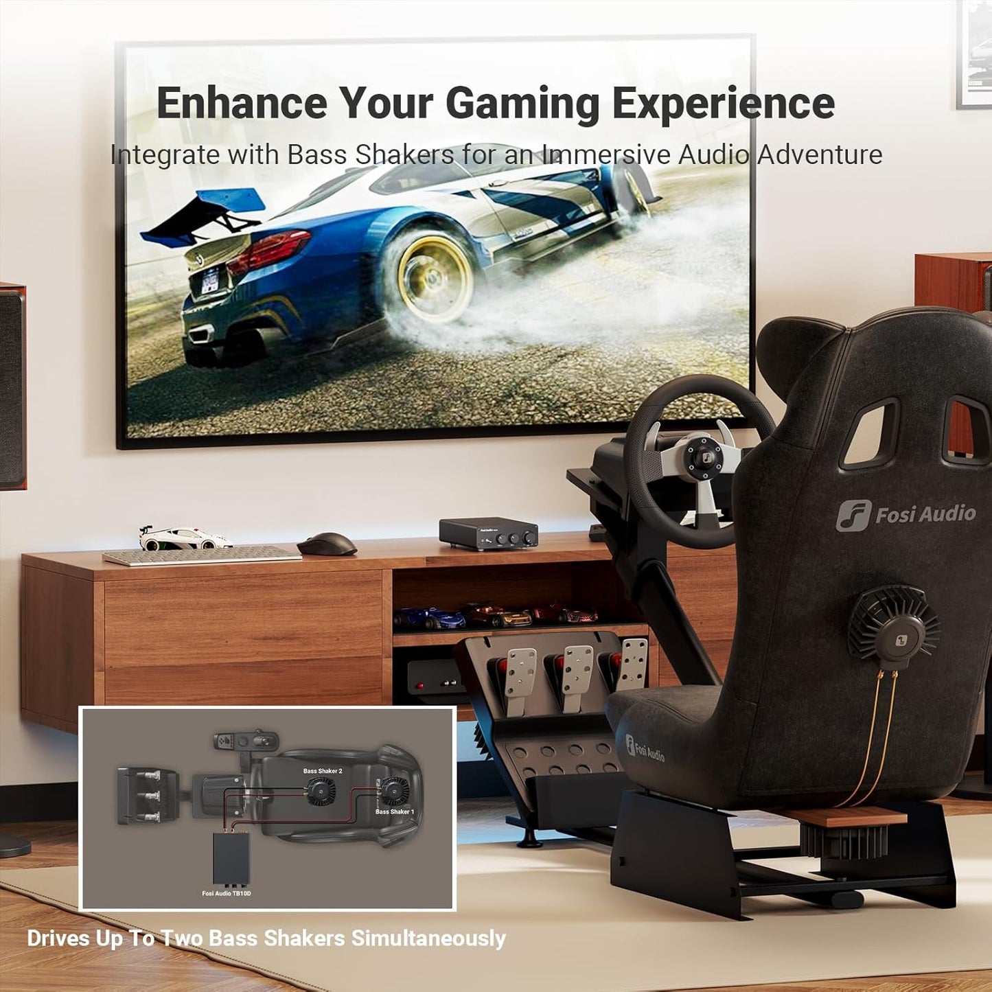 Fosi Audio TB10D 2 Channel Stereo Amplifier, Class D Mini Power Integrated Amplifiers 600W for Passive Speakers/Bass Shaker, Home Audio Component Desktop Amp Receiver TPA3255 with Bass Treble Control