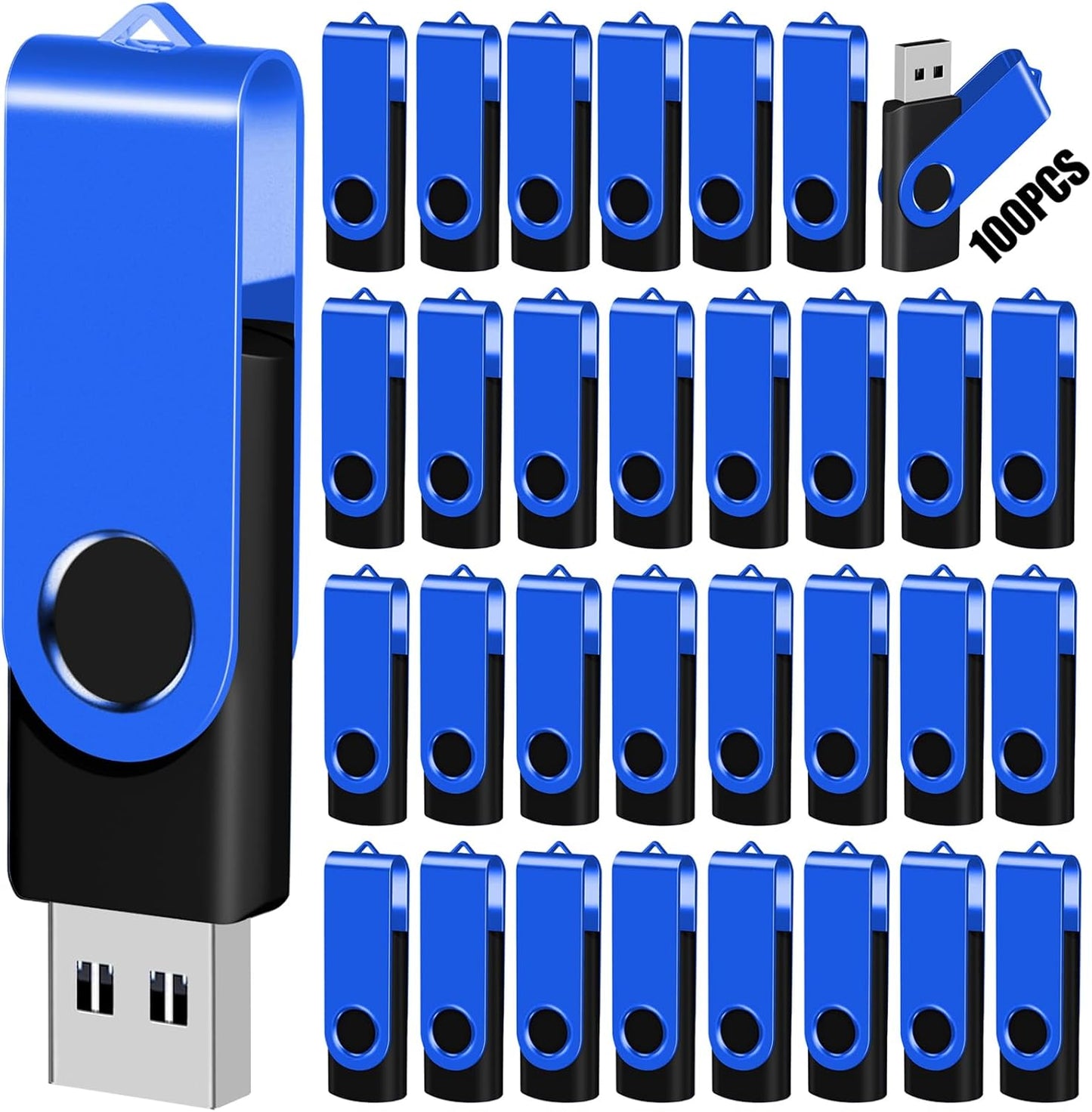 EASTBULL Flash Drive Bulk 8GB USB 100 Pack with Lanyards USB 2.0 Thumb Drive Bulk Memory Stick Swivel Pen Drive for Storage and Backup 8 GB 100 Pack, Blue
