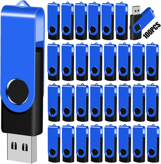 EASTBULL Flash Drive Bulk 8GB USB 100 Pack with Lanyards USB 2.0 Thumb Drive Bulk Memory Stick Swivel Pen Drive for Storage and Backup 8 GB 100 Pack, Blue