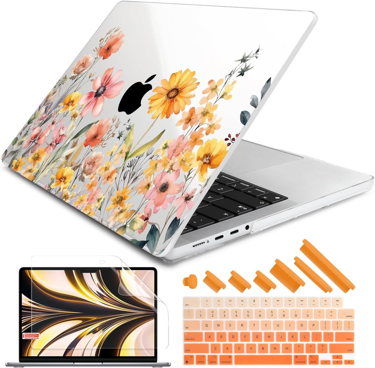 DONGKE for M4 MacBook Pro 16 Inch Case 2024 2023 2021 A3403 A3186 M3 A2991 M2 A2780 M1 A2485 Pro/Max Chip, Plastic Hard Shell Case & Keyboard Cover for Mac Pro 16 with Touch ID, Daisy Flowers