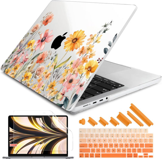 DONGKE for M4 MacBook Pro 16 Inch Case 2024 2023 2021 A3403 A3186 M3 A2991 M2 A2780 M1 A2485 Pro/Max Chip, Plastic Hard Shell Case & Keyboard Cover for Mac Pro 16 with Touch ID, Daisy Flowers