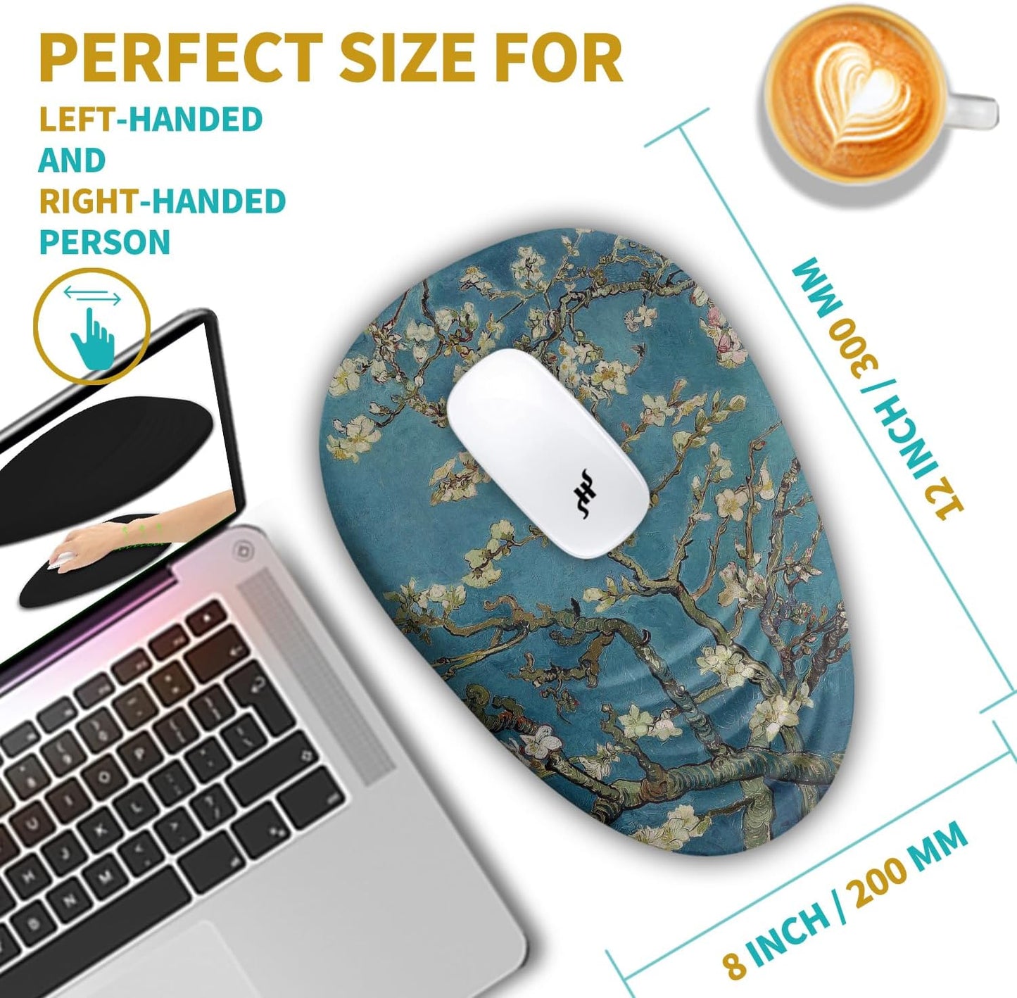 Hokafenle Ergonomic Mouse Pad Wrist Support with Stepped-Wedge Design, Wrist Rest Pain Relief Mousepad Filled with Memory Foam, Carpal Tunnel Mousepad for Wireless Mouse(12x8 inch, Apricot Blossom)