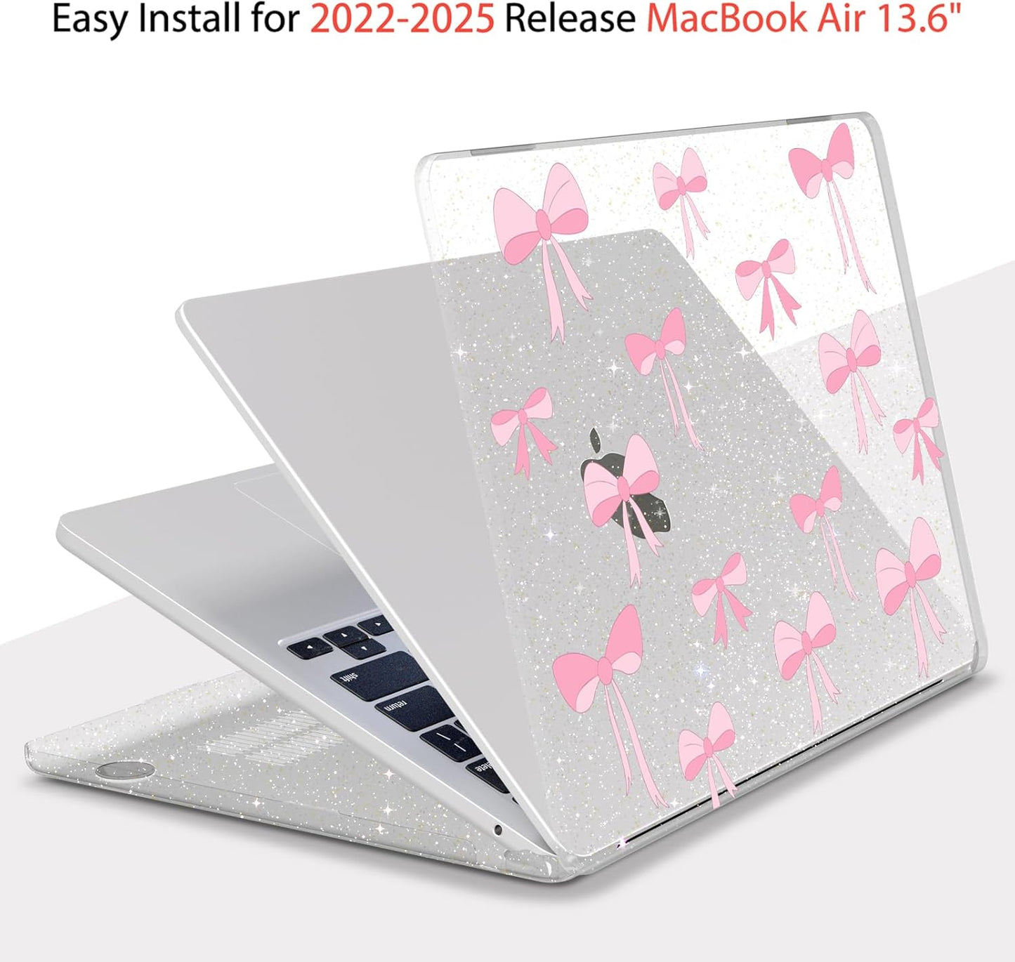 Teryeefi Compatible for MacBook Air 13.6 inch Case 2024-2022 Release Model A3240 A3113 A2681, Protective Plastic Hard Shell Case Cover for MacBook Air M2 M3 M4 13 inch, Pink Ribbon Bows-106