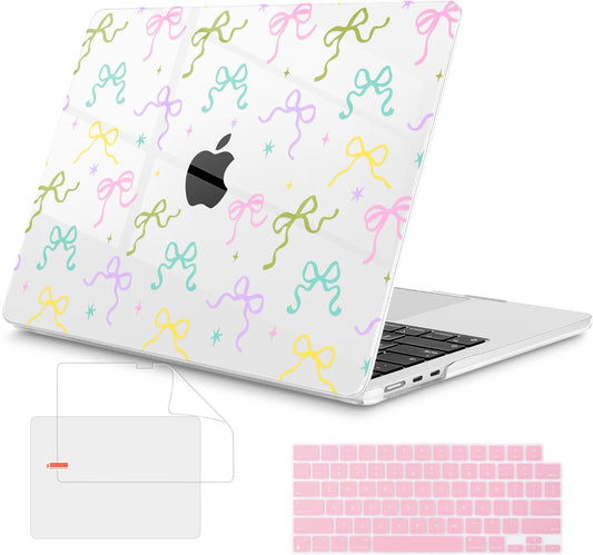 Mektron Compatible with M4 MacBook Air 15 inch Case 2025 A3241 2024 2023 M3 A3114 A2941 M2 Liquid Retina Display Touch ID, Plastic Hard Case & Keyboard Skin & Screen Protector - Clear Colorful Bows