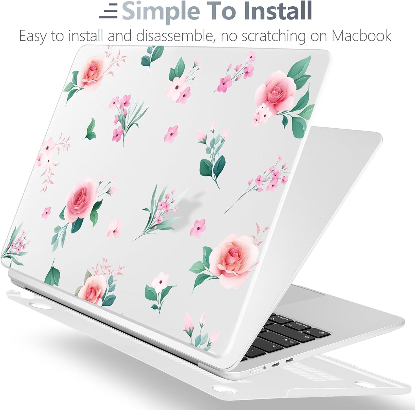 Batianda Premium Case for New MacBook Air 15 inch 2025 M4 2024 2023 with M3 M2 Chip, Floral Designed Protective Plastic Hardshell & Keyboard Cover & Screen Protector, Spring Flowers, Peach Rose