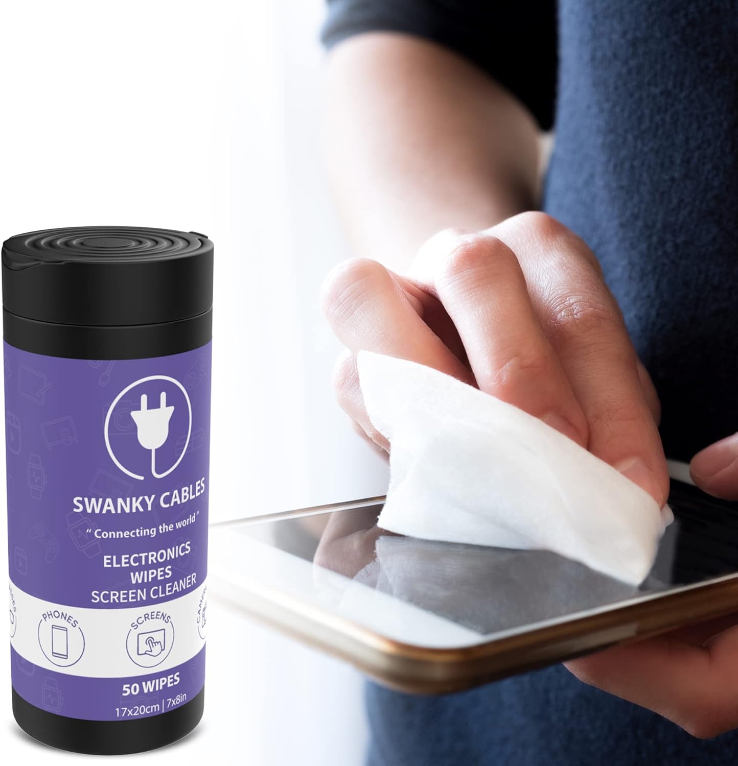 Electronic Cleaning Wipes - Computer, TV, Monitor, Phone, Laptop, Tablet, Keyboard, Camera & Lens Cleaner, Portable Tech Screen Cleaner - With Microfiber Cloth - Canister, 150 Count