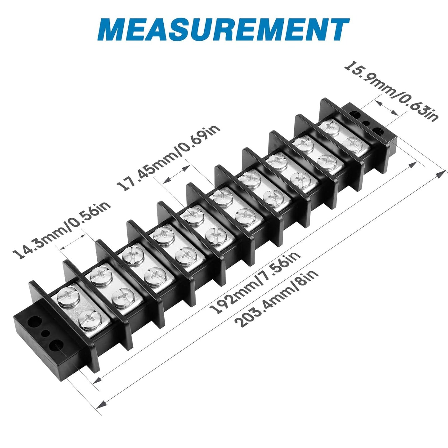 GLOSO TBE Double Row Stainless Terminal Blocks, Marine Grade, 4-14 AWG Cu, 75A/600V - 1 Pack, 10 Poles