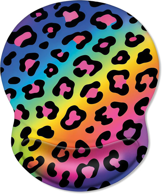 ITNRSIIET Ergonomic Mouse Pad with Comfort Gel Wrist Rest, Non-Slip PU Base, Smooth Textured Surface, Reduces Hand Fatigue & Wrist Pain, 8.7 x 7.2 Inch for Office Gaming Home, RainbowLeopard