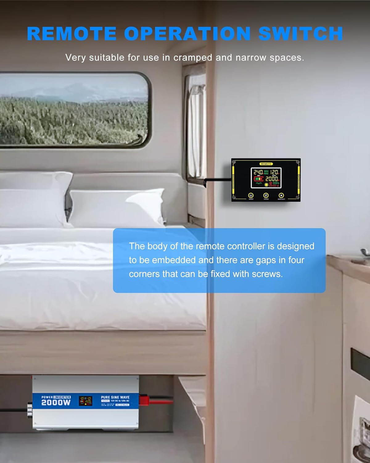 2000W Pure Sine Wave Power Inverter 24V DC to 120V AC Converter 4000 Watt Peak Power Multi-Display Screen with 2 GFCI Outlet 30W USB and 18W Type-C for Car RV Truck Boat Off-Grid, Gray Blue