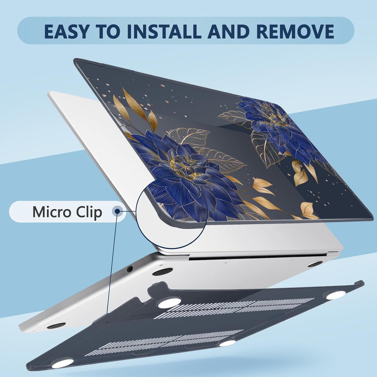 Compatible with MacBook Air 15 inch Case, M4 A3241/M3 A3114/M2 A2941 (Released 2025 to 2023), Hard Shell, Keyboard Cover, Screen Protector, Webcam Cover & Type-C Adapter, Dahlia Flowers