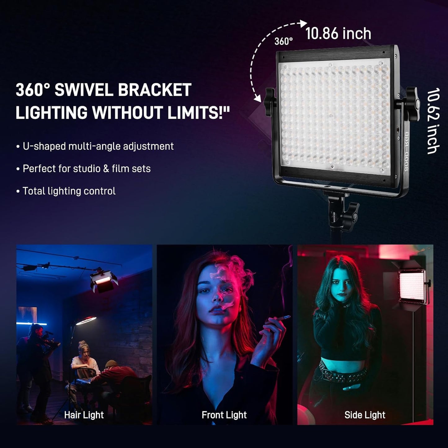 GVM 800D RGB LED Video Light, 2026 Upgraded Panel Light with Optical Len & 6X Brighter (19500 Lux/0.5m), 3200K-5600K Bi-Color, 20 Scene Modes & CRI97+, Studio Lights, Photography Lighting, 1-Pack