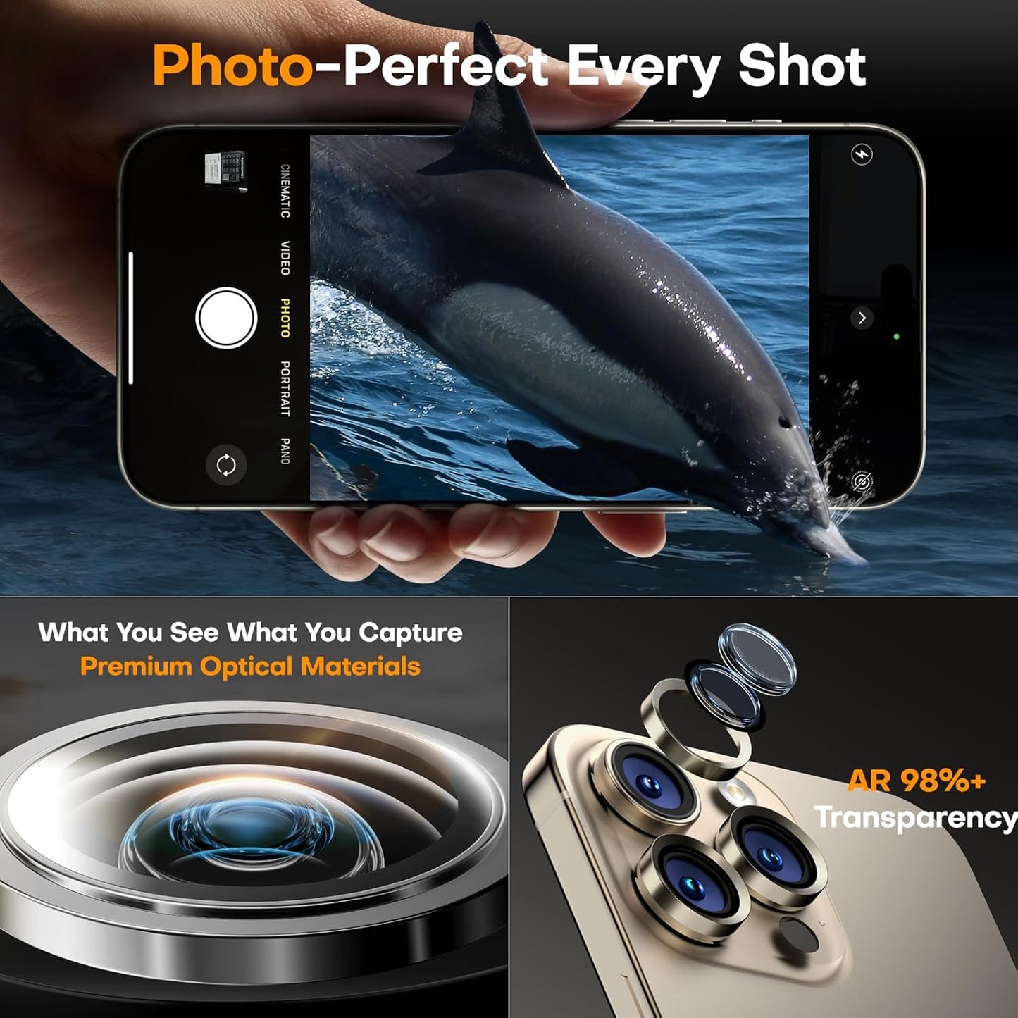Camera Lens Protector for iPhone 16 Pro Max/16 Pro/15 Pro Max/15 Pro/14 Pro Max/14 Pro,Sapphire Glass Metal Individual Camera Cover Screen, Anti-drop, Case Friendly- Natural Titanium