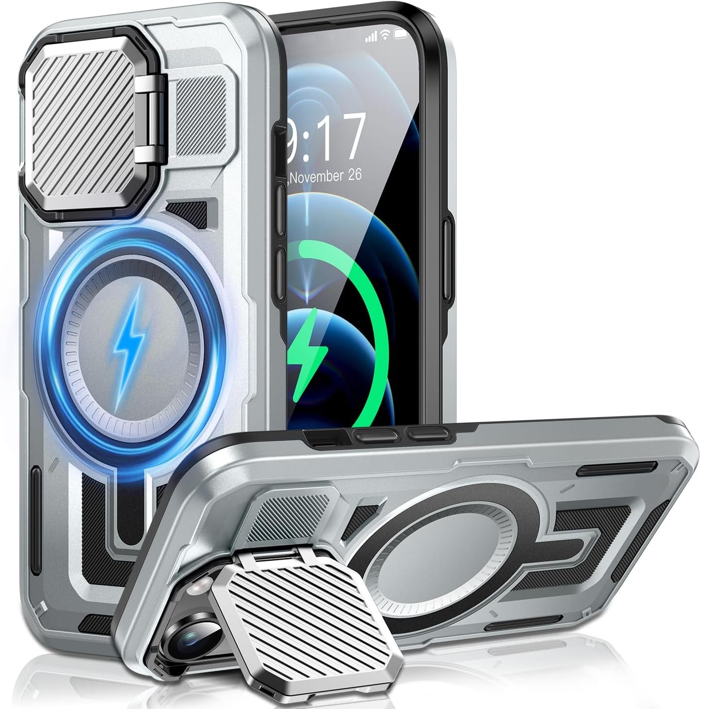 Camera Stand Case for iPhone 12 Pro Max, [Compatible with MagSafe] [Lens Cover] 2024 Version Military Grade Protective Soft Case for iPhone 12 Pro Max 6.7 inch Men Women, Blue