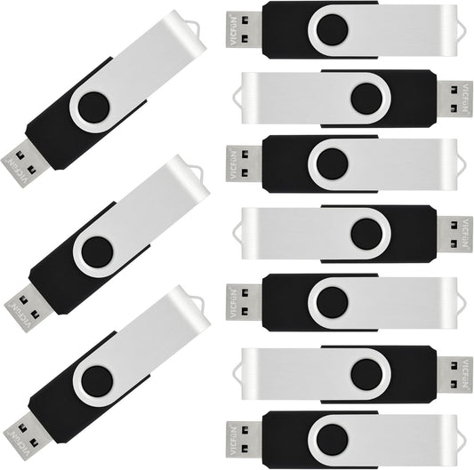 10 Pack 16GB USB Flash Drives 16GB Flash Drive Pack USB 2.0 Swivel USB Thumb Drives, Black
