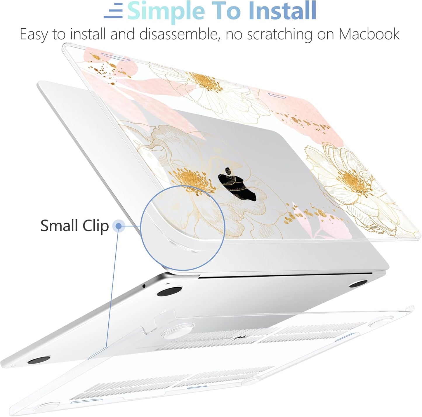 MEEgoodo Case for MacBook Air M4/M3/M2 13.6 inch 2025 2024 2022, Fit Model A3240 A3113 A2681, Compatible with MacBook Air 13 inch, Laptop Hard Shell Case with Keyboard Cover, Tropical Pink Flowers