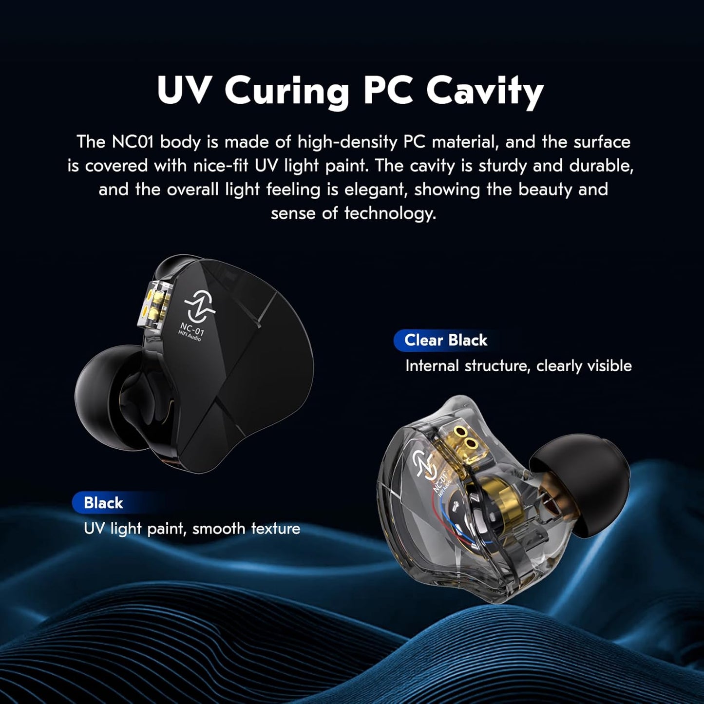 CCZ NC01 Gospel Gaming Earbuds, Stereo Sound in Ear Monitor Headphones Wired, Customized Dual Magnetic DD IEMS Earphone with Detachable Tangle-Free Cable PC Cavity for Computer (with mic, Dark Black)