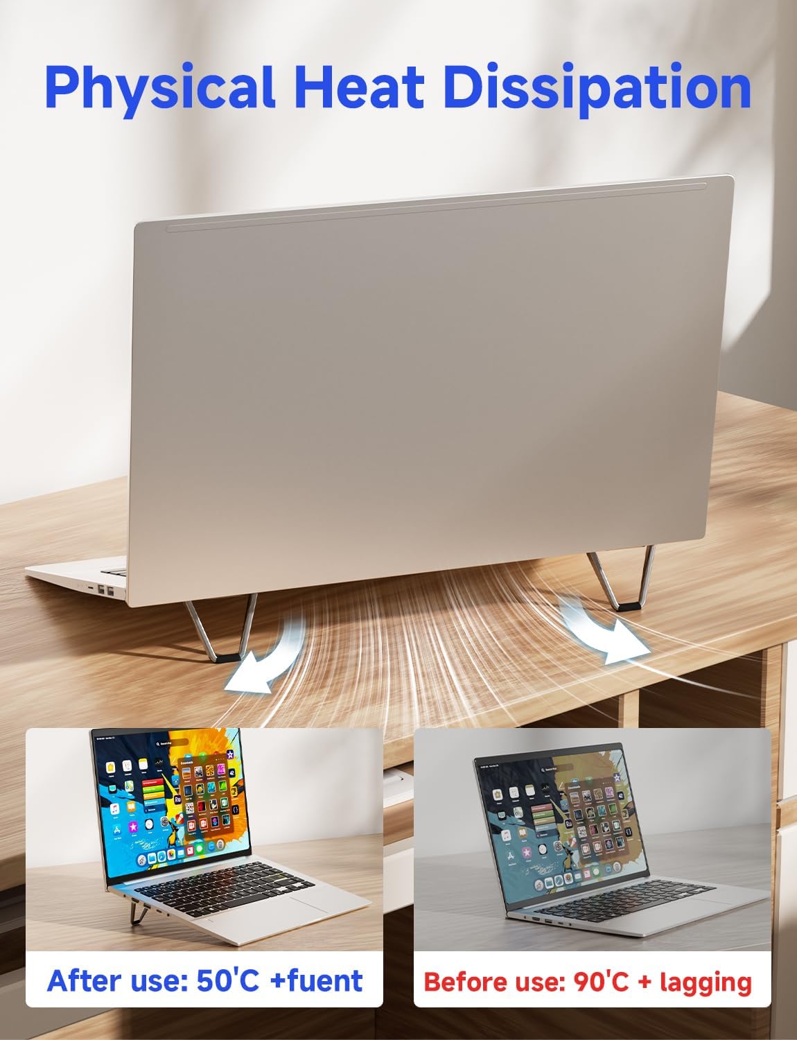 Portable Laptop Stand, Mini Aluminum Keyboard Riser,Foldable Cooling Pad,Ergonomic Adjustable Laptop Stand Holder for 11.6-17 Inch Laptops for MacB00k Air/Pro,Silver