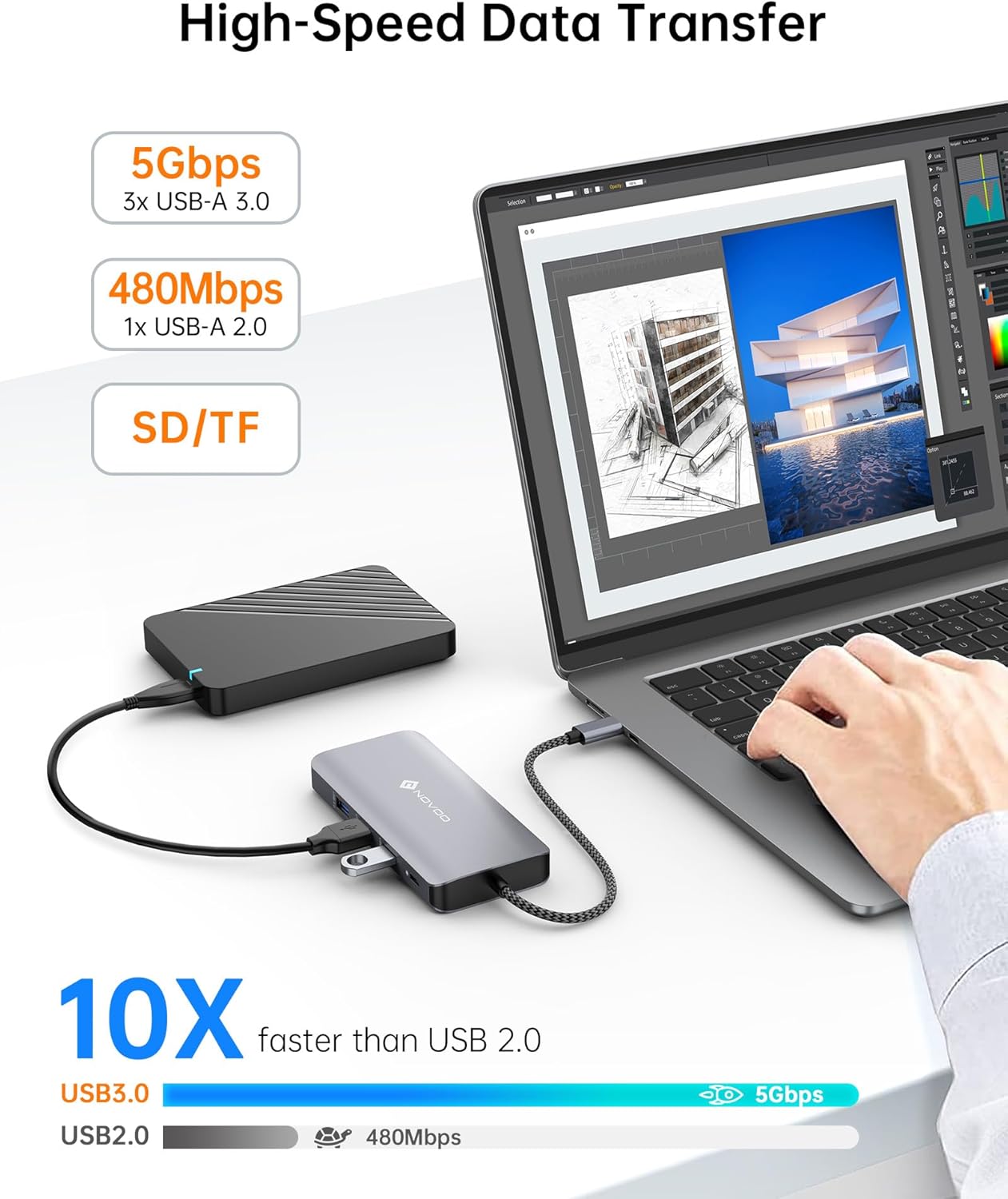 USB C Docking Station, NOVOO Triple Display Type C Hub Dual Monitor HDMI 4K@60Hz DP Multiport Adapter 4USB Ethernet SD/TF 100W PD Dongle Data for Dell/Surface/HP/Lenovo Thinkpad Laptop