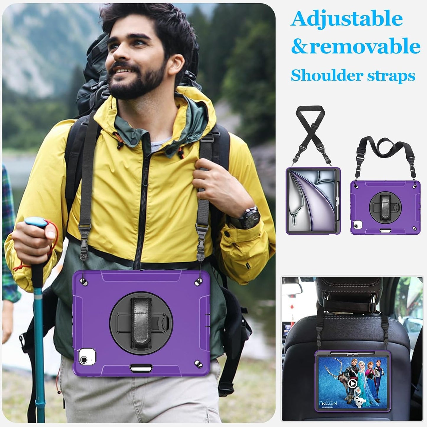 Case for iPad Air 13 Inch M3 2025 & M2 2024: Military Grade Cover for iPad Pro 12.9 6th/5th/4th/3rd Generation W/Screen Protector- Stand- Pencil Holder- Handle- Shoulder Strap- Purple