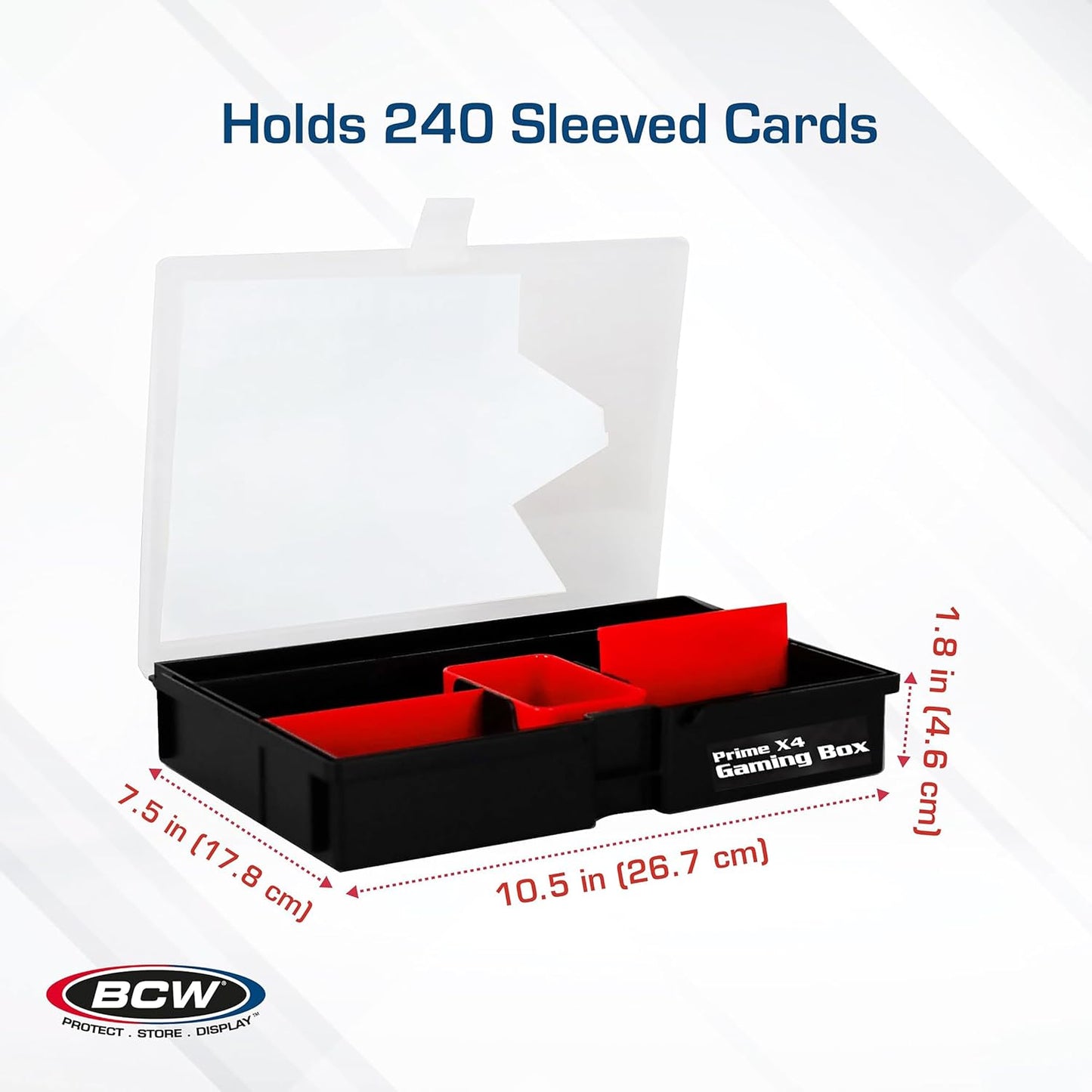 BCW Prime X4 Gaming Box | Playing Card Storage Box for Decks and Game Accessories, Includes Removable Dividers and Dice Trays | Trading Card Storage Box for Gaming (Standard)