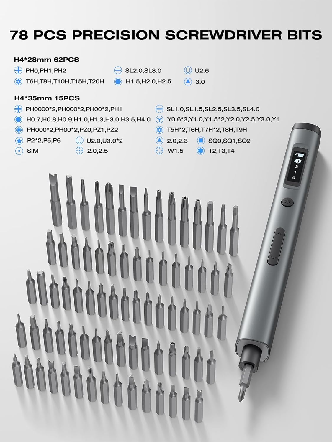 90-in-1 Mini Electric Screwdriver, SMOOTHARMOR Precision Screwdriver Set Cordless with 78 S2 Bits, 0.15-0.55 N.m Torque, Magnetic Storage, 500mAh, LED Light, Power Repair Tool Kit for Phone Laptop PS5