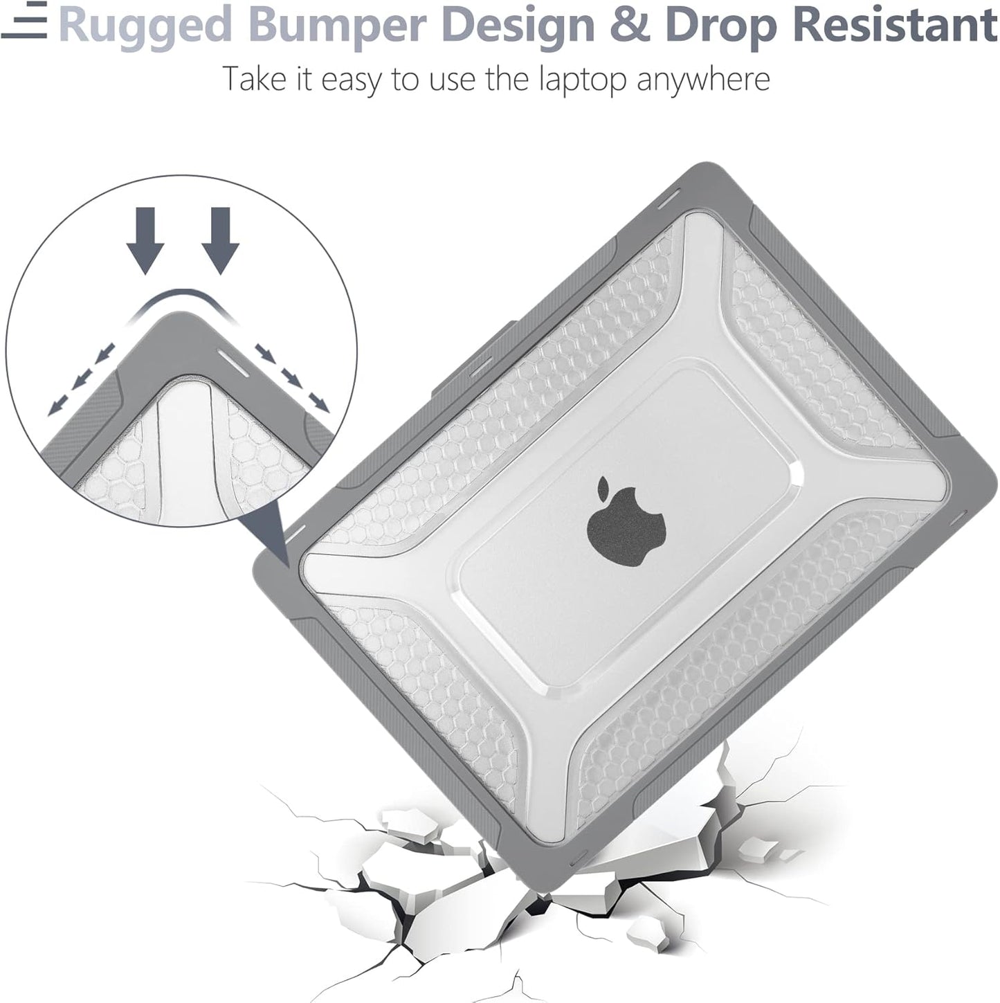 Batianda Case for New MacBook Air 13 inch 2025 M4 Chip 2024 2022 Release A3240 A3113 A2681 Model,Honeycomb Heavy Duty Protective Hard Shell with TPU Bumper Fold Kickstand & Keyboard Cover, Grey