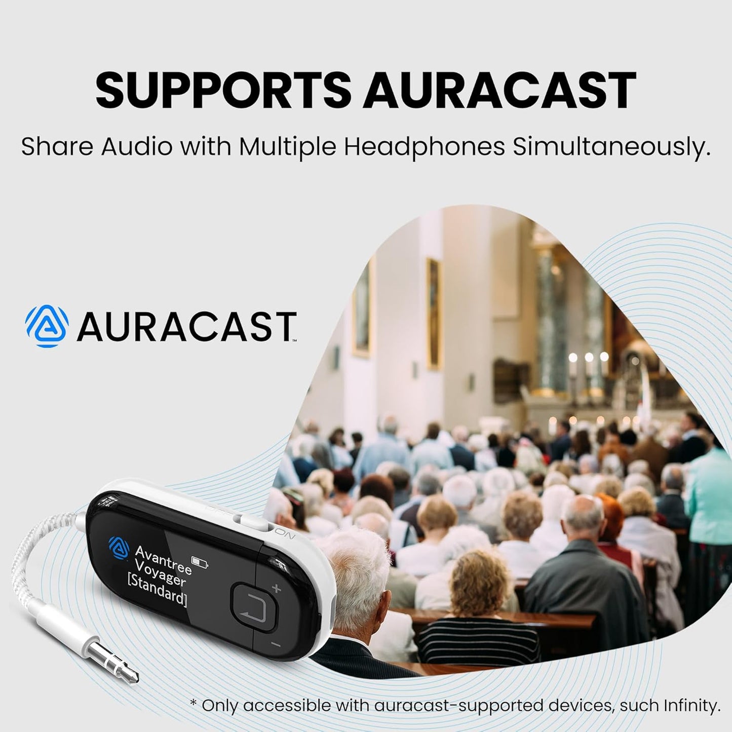 Avantree Voyager - Airplane Bluetooth Adapter for Headphones & AirPods, Bluetooth 5.4 with Latest Auracast & OLED Display, Qualcomm Chip, aptX Adaptive, Wireless Audio Transmitter for Travel & Flight