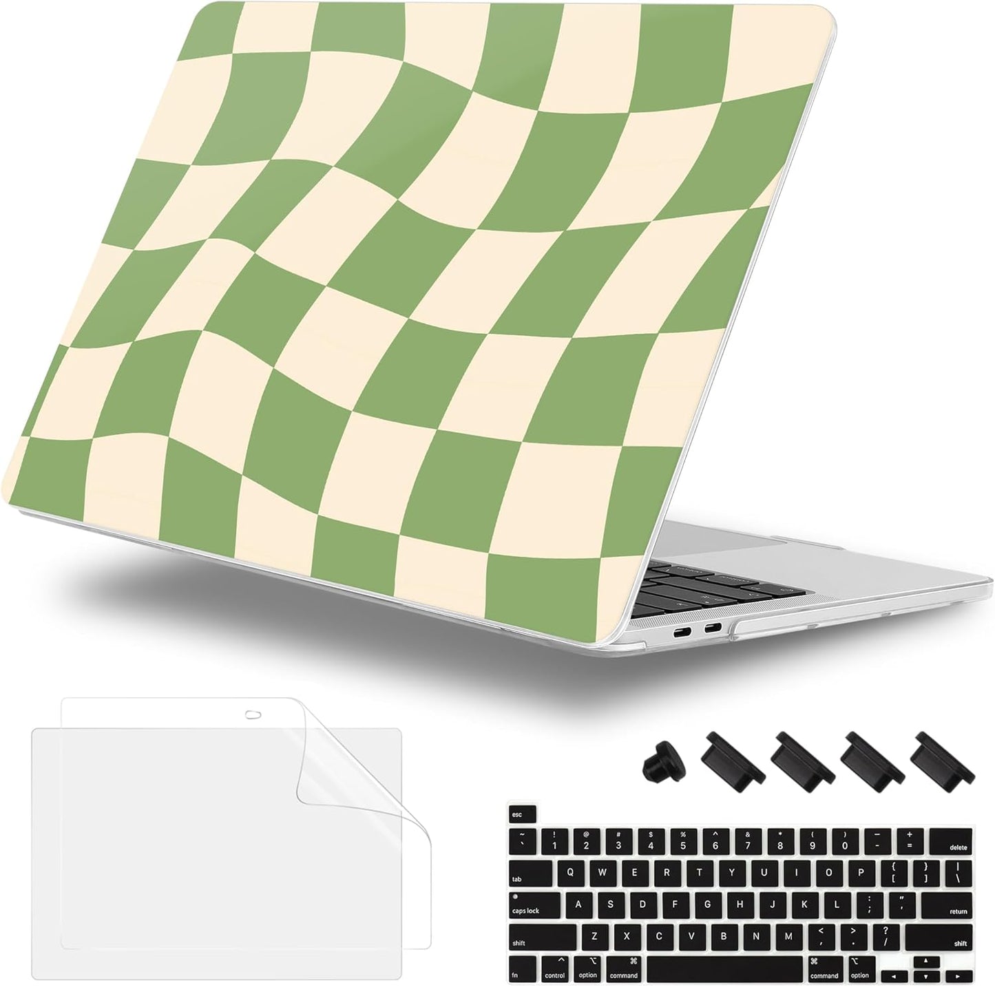 for MacBook Pro 16 inch Case 2019 2020 Release Model A2141, Plastic Hard Shell Cover with Keyboard Cover & Screen Protector for MacBook Pro 16 inch with Touch Bar & Touch ID, Green Checkered