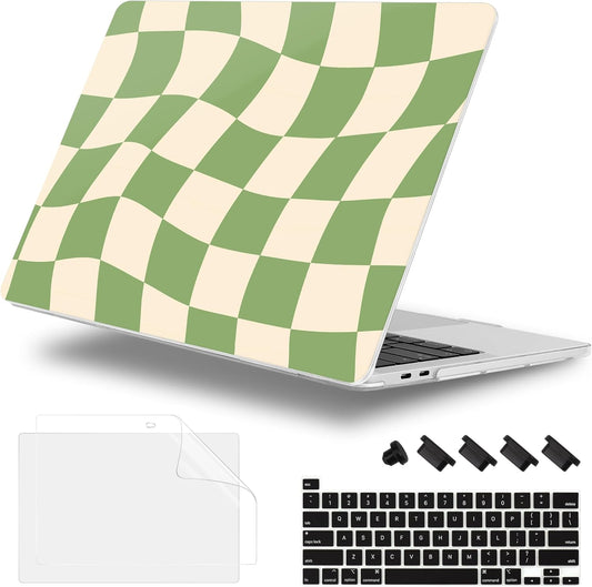 Case for MacBook Pro 13 inch with/Without Touch Bar (2016-2022, M2 A2338 M1 A2289 A2251 A2159 A1989 A1706 A1708), Hard Shell + Keyboard Cover + Dust Plug, Green Checkered