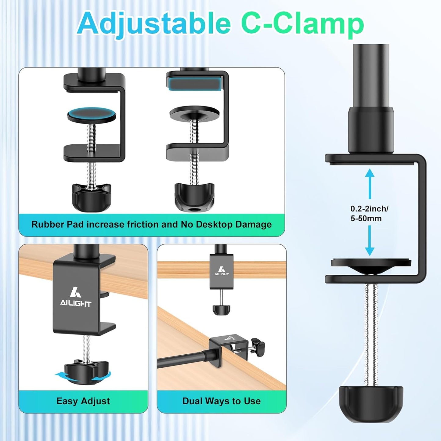 ailight Webcam Stand for Desk, Adjustable Camera Desk Stand Webcam Mount for Obsbot GoPro Anker insta Logitech Webcam C922 C930e C920S C920 C615 C960 C920x with 1/4" Thread