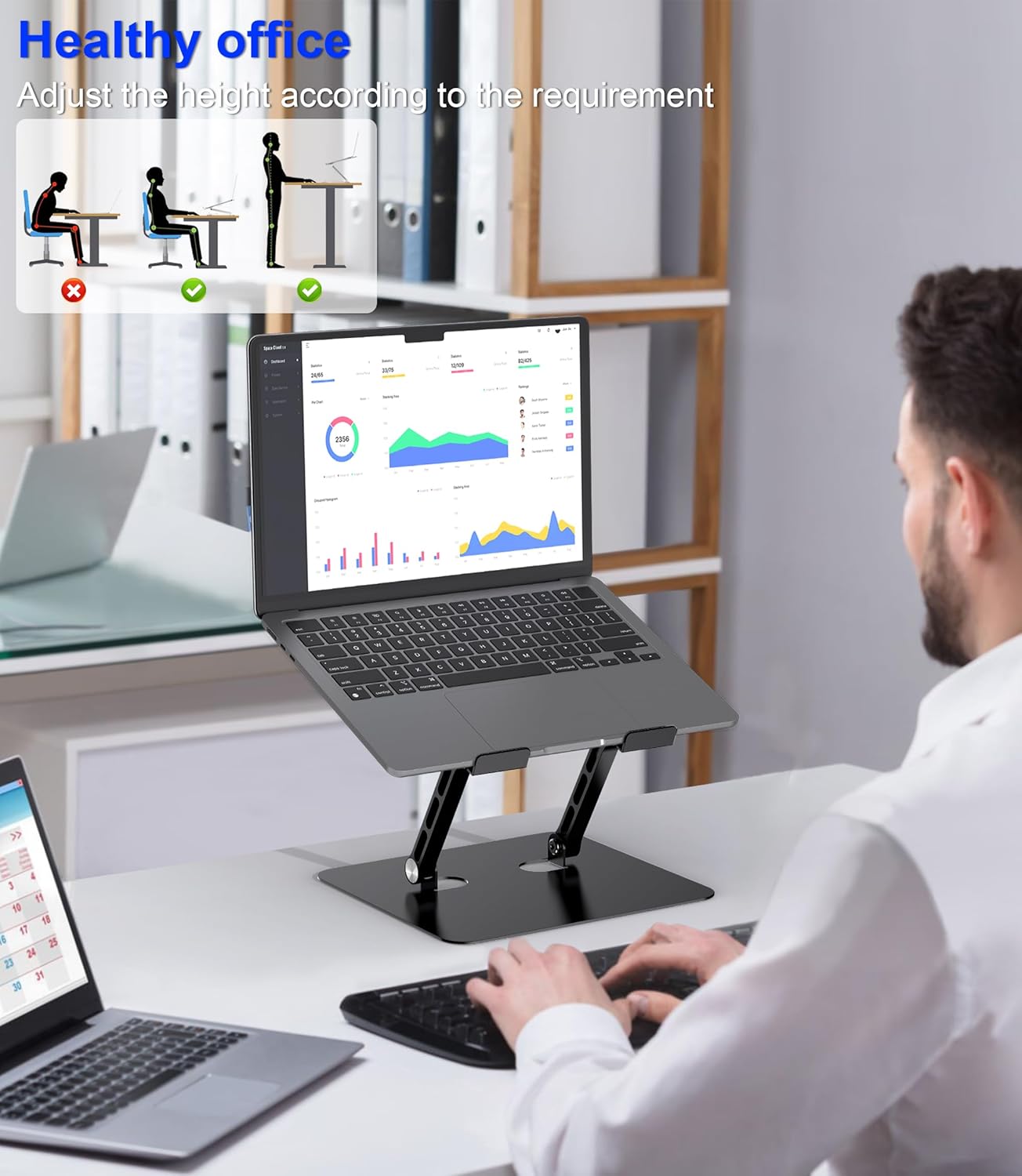 Adjustable Laptop Stand,Ergonomic Foldable Notebook Computer Holder.Compatible with MacBook iPad Dell HP Lenovo ThinkPad Acer ASUS Samsung and More 10-17" Laptops Tablets,Black