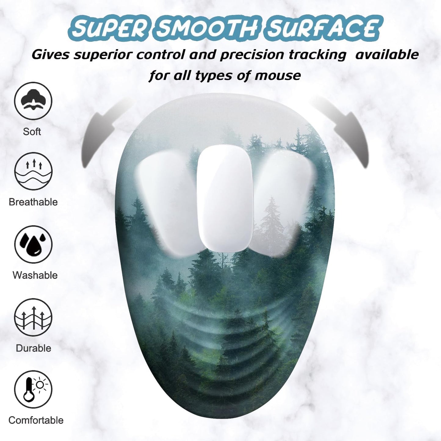 Ergonomic Mouse Pad with Wrist Support, Desktop Mouse Pad Wrist Rest Design and Non-Slip PU Base, Computer Mousepads for Pain Relief, Office & Home, Fog Forest