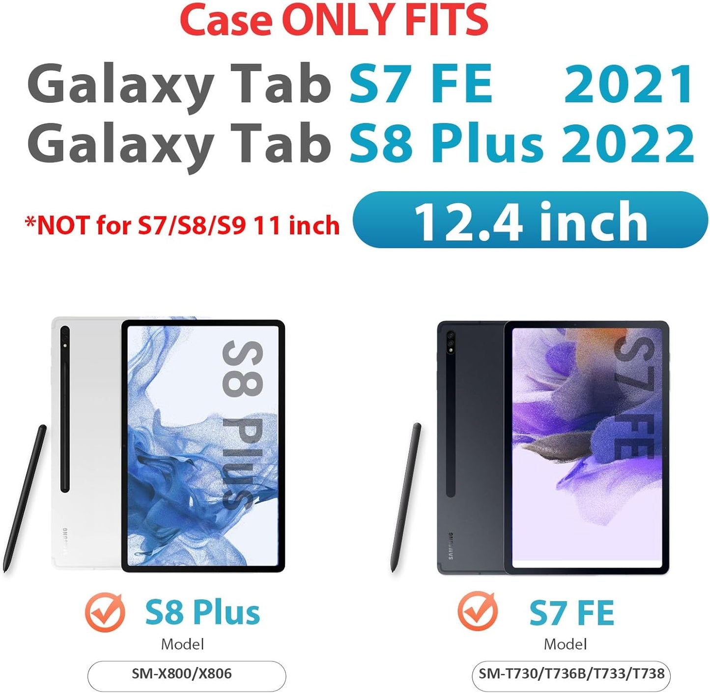 HXCASEAC Case for Samsung Galaxy Tab S7 FE 5G 12.4 inch, Protective with Screen Protector/Hand Strap/S Pen Holder, Heavy Duty Design for Samsung Galaxy S7 FE Tablet Case - Black