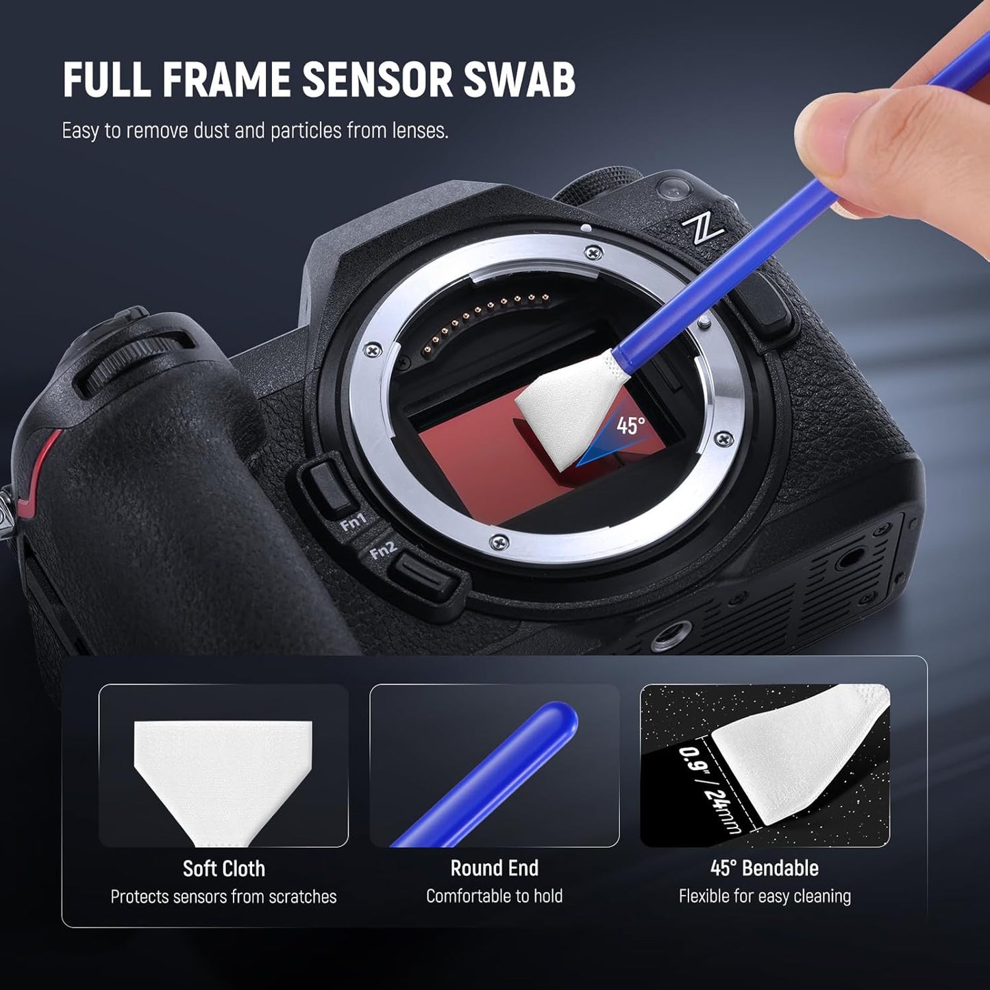 NEEWER 5 in 1 Camera Lens Cleaning Kit, 1x Lens Brush Pen + 1x Air Blower + 1x 24mm Full Frame Sensor Swab + 2X Cleaning Cloth, for Electronics, Smartphones, Tablets, HM-43