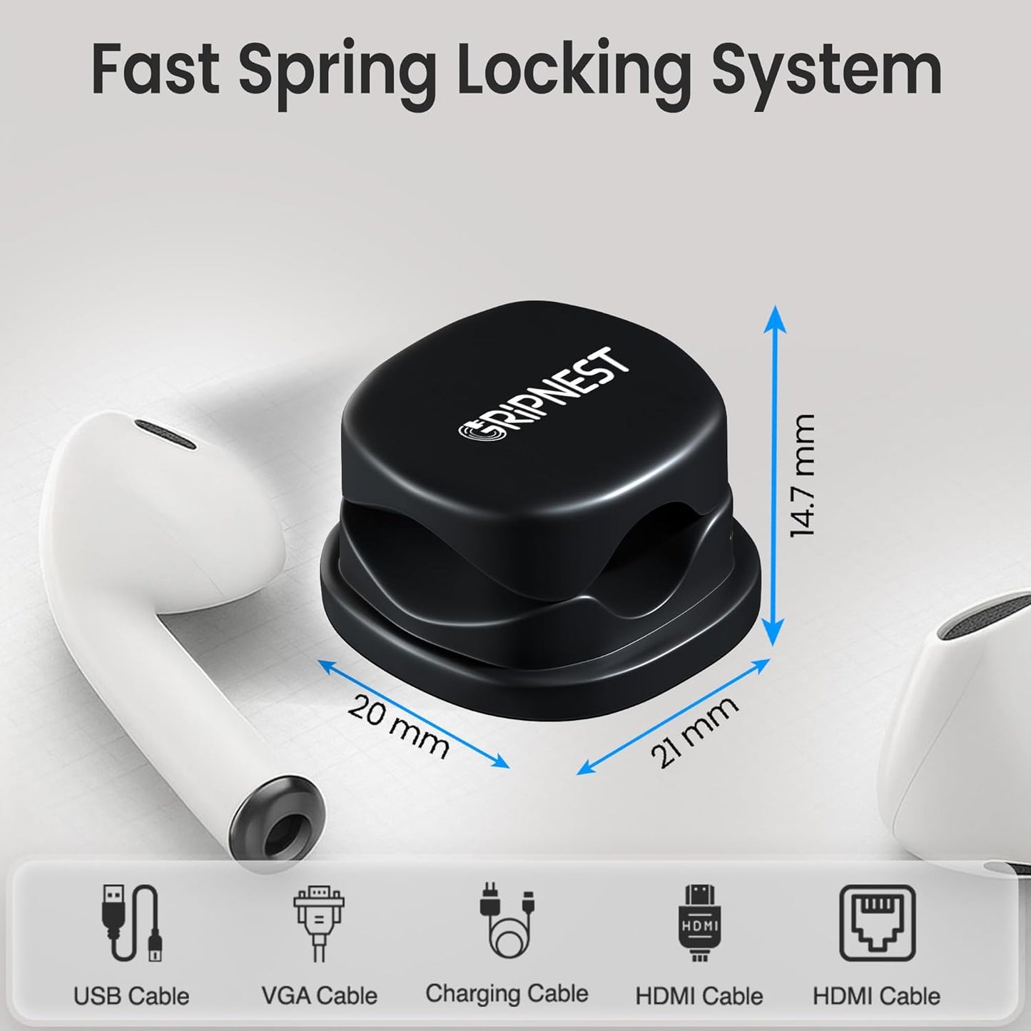 6 Pack Adhesive Cable Clips Black Spring Loaded Cord Holders for Nightstand, Desk, Wall, Car, or Bedside Ideal Charging Cable Organizer for Home or Office Setup