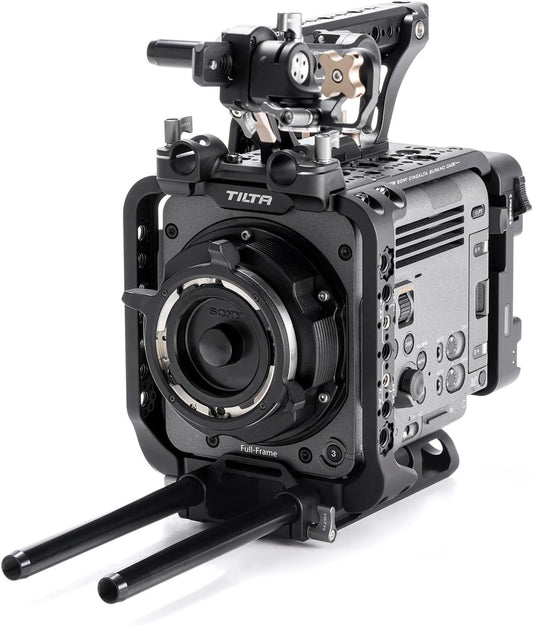 Tilta Camera Cage Compatible with Sony BURANO | Arri Rosettes, 1/4"-20 and 3/8"-16 Threads | w/Top Handle, Left/Right Side Arm, Battery Plate (Advanced Kit - Gold Mount)