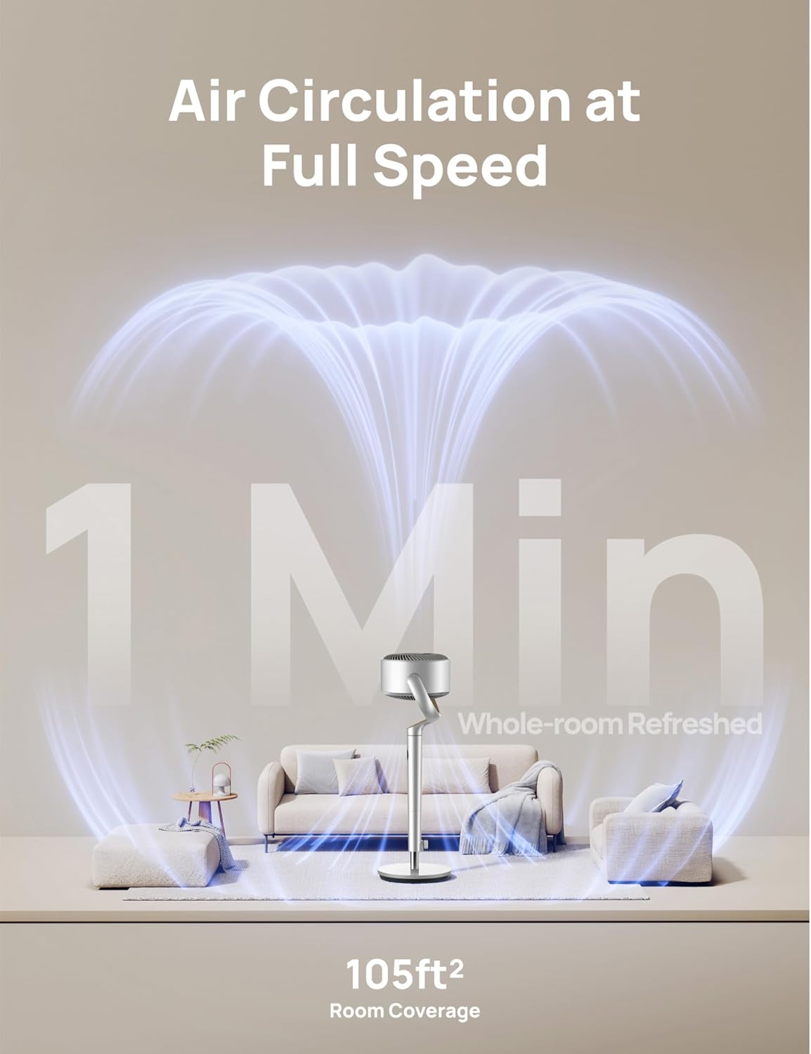 Dreo Smart Fans for Bedroom, 120° +120° Omni-Directional Oscillating Fan, 90ft Quiet Pedestal Fan with RGB Light, 9 Speeds, 6 Modes, 20dB, 8H Timer, Wi-Fi/Voice, 37-42" Floor Fans with Remote, Silver