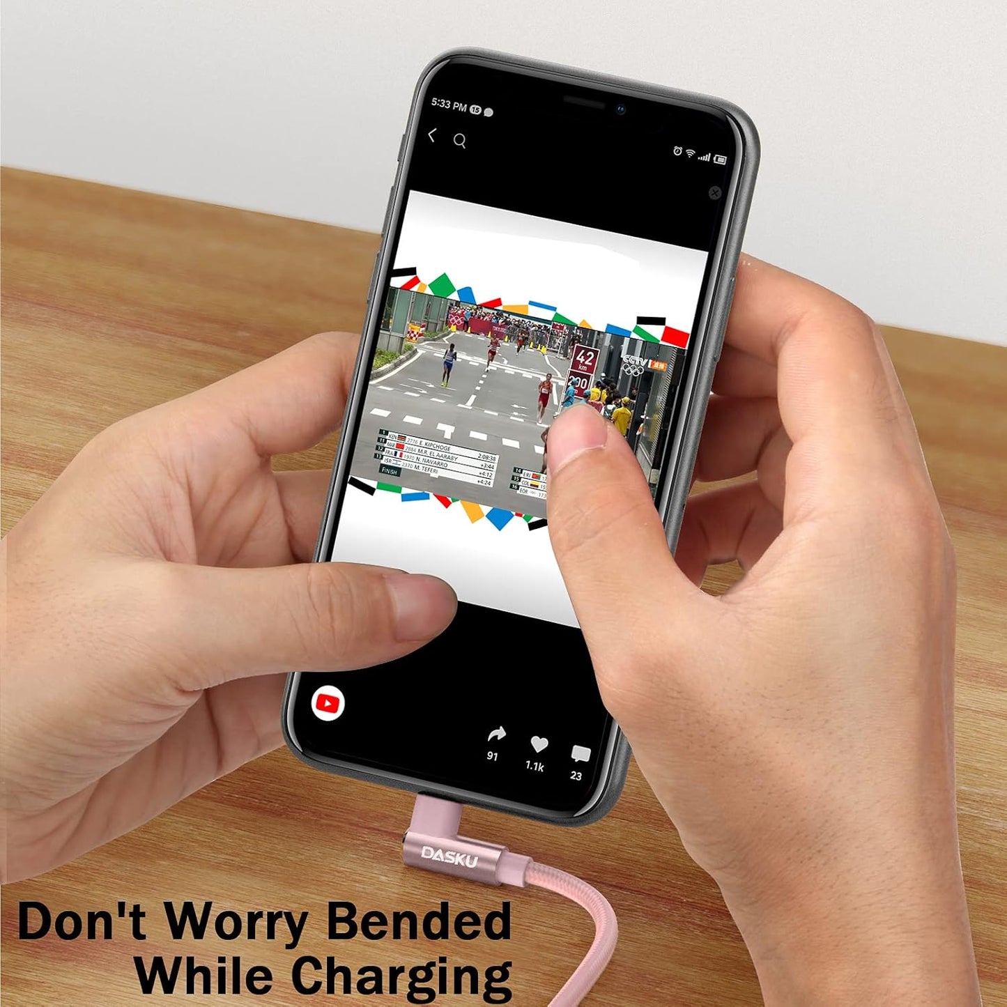 2 Pack 90 Degree iPhone Charger 10Ft Mfi Certified Lightning Cable Right Angle Long Nylon briaded Cord Compatible with Apple iPhone 14 13 12 11 Pro Max XS XR X 8 7 6 5 Plus iPad (Pink)