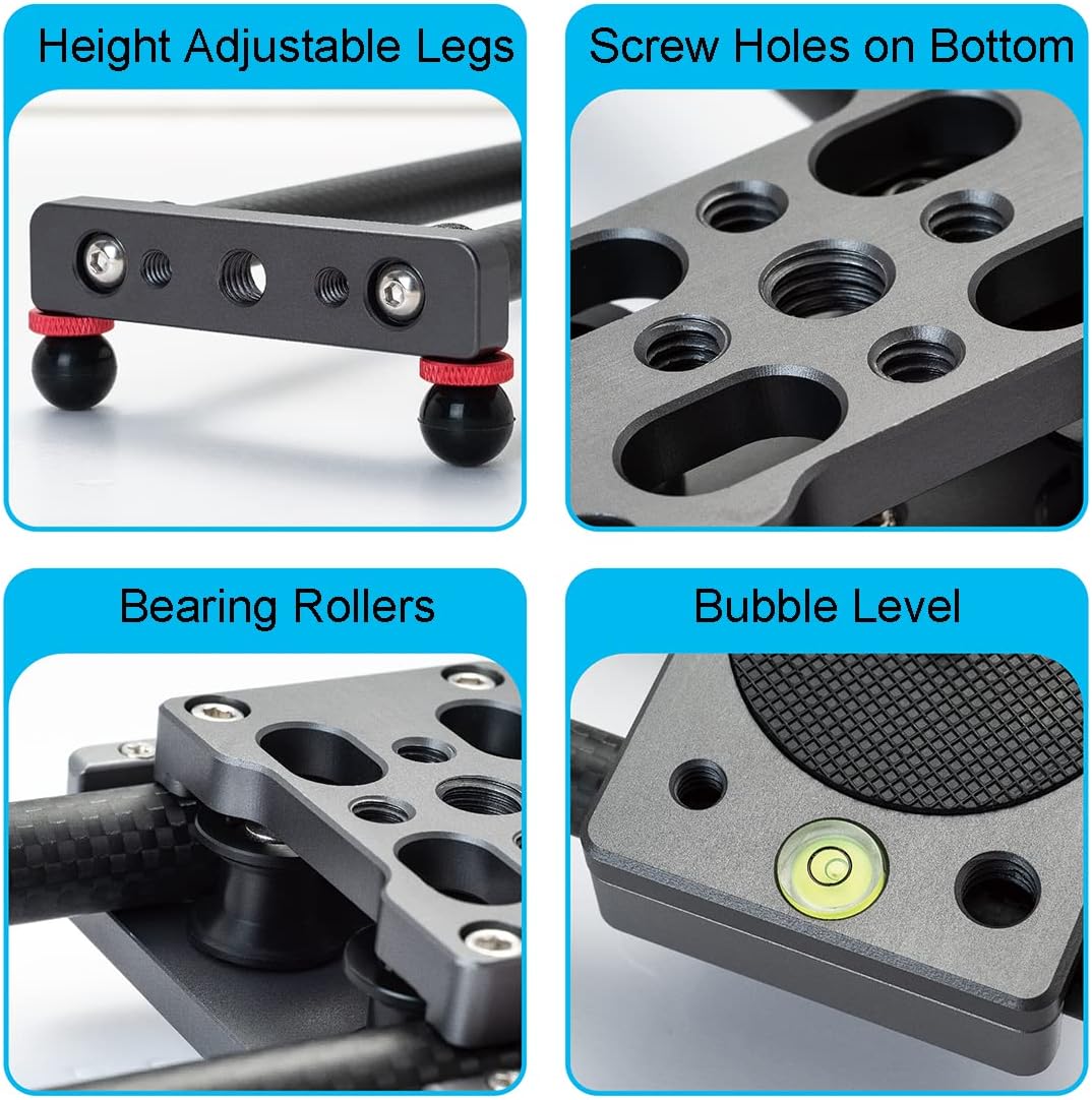16 inches/40cm Mini Table Top Video Camera Slider Carbon Fiber Rail Rods for Smartphone iPhone Samsung DSLR Sony Canon Nikon Loading up to 11 lbs /5Kgs