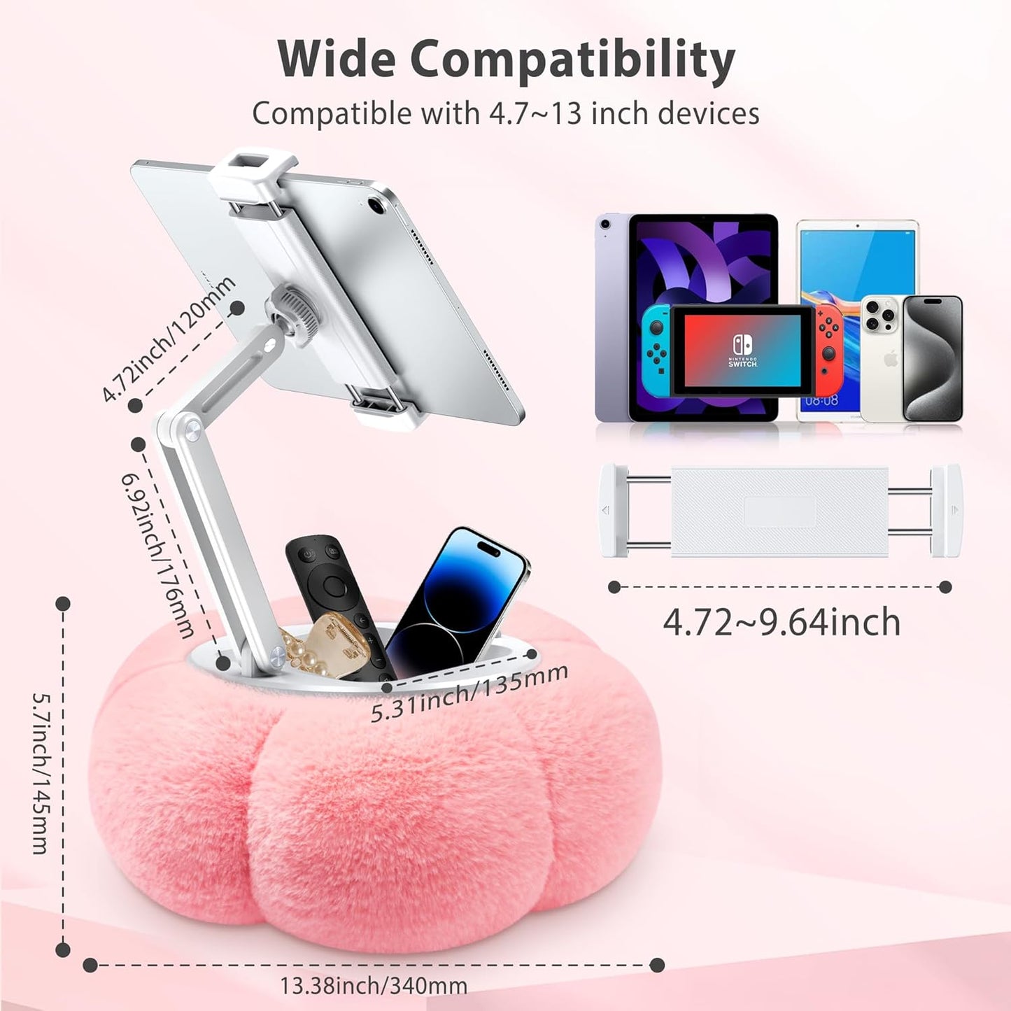 CreaDream Pumpkin Tablet Pillow Stand Holder for Kindle iPad, Adjustable Phone Pillow Stand for Lap Bed with Detachable Snack Bowl, Compatible with 4.7"-13" Tablet, iPad, iPhone, Samsung Tabs, Kindle