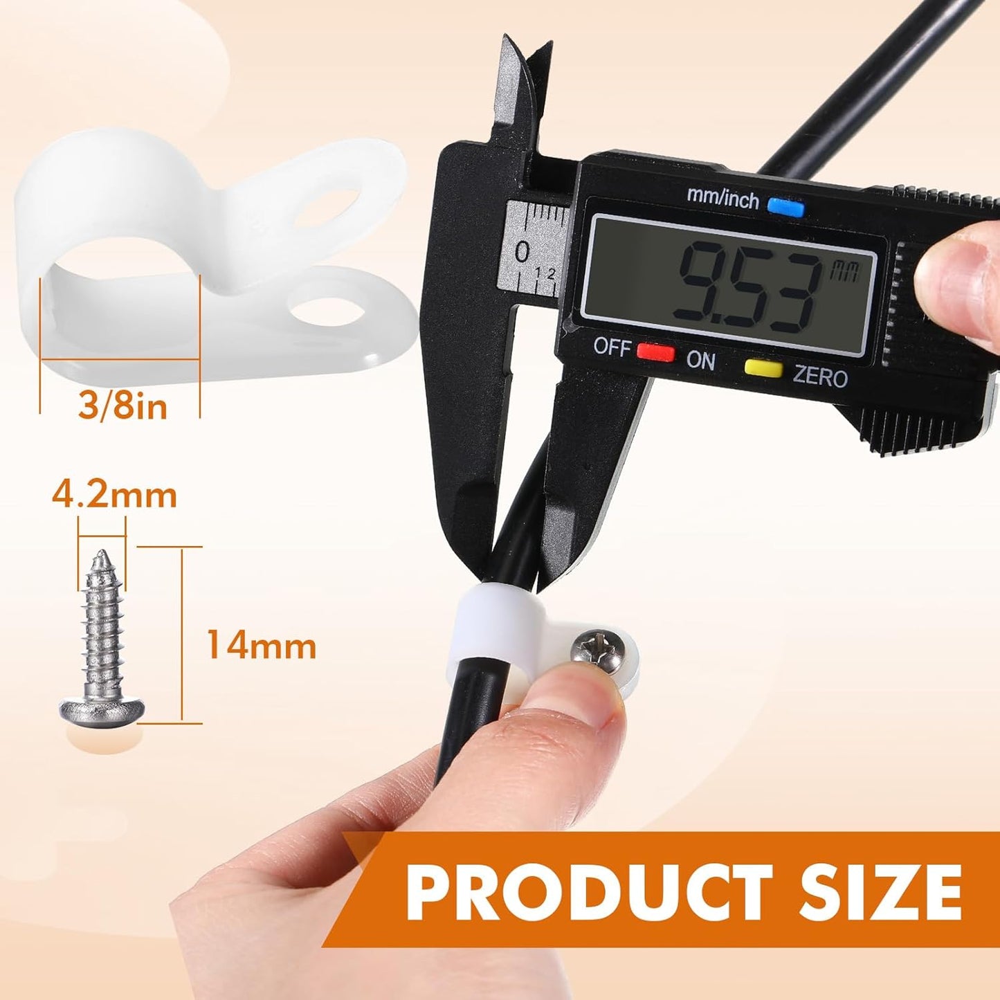 Hicarer 50 Pack R-Type Cable Clip Wire Clamp, Nylon Screw Mounting Cord Fastener Clips with 50 Pack Screws for Wire Management (White,3/8inch)