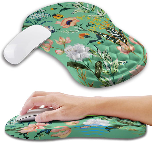 Ergonomic Mouse Pad Wrist Support with Memory Foam Massage Bulge, Carpal Tunnel Pain Relief Mousepad Wrist Rest for Mouse(12x8 inch, Pink Flowers)