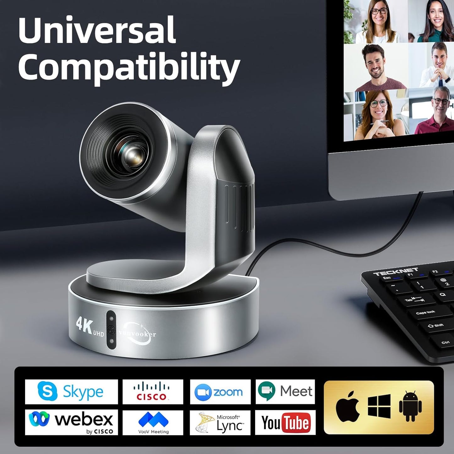 4K Conference Room Camera,PTZ Camera 20X Optical Zoom with IP/USB3.0/HDMI/RS232/RS485 for IP Live Streaming Video Conference and Church Education